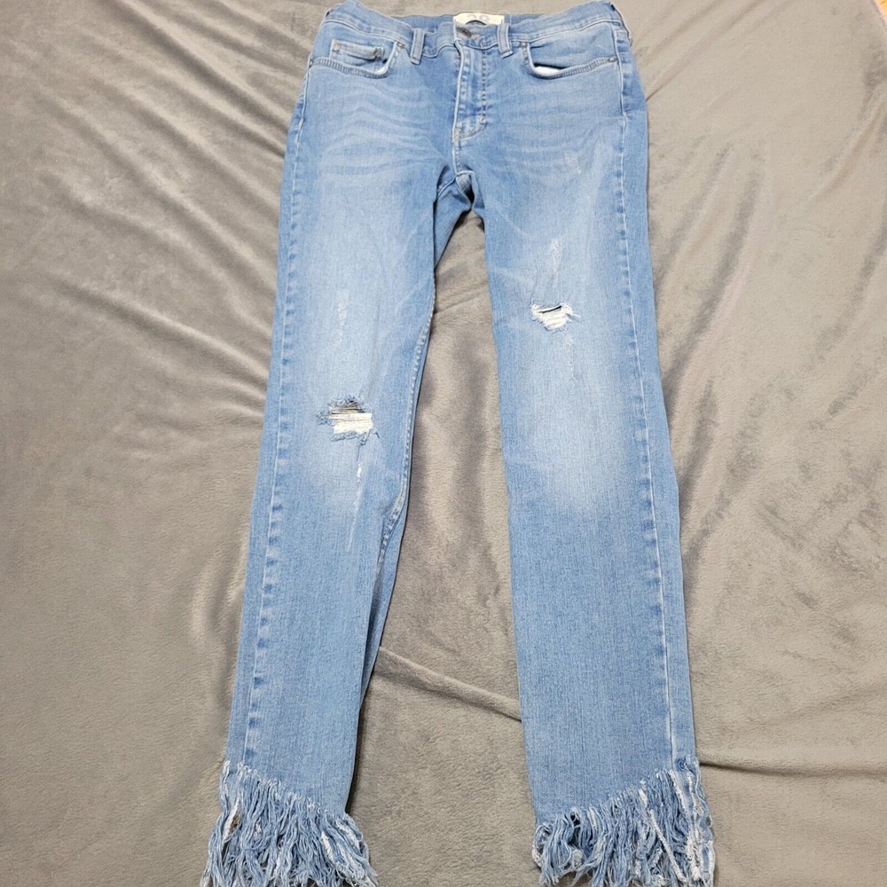 We The Free Jeans Womens 28 Light Wash Skinny Leg Black Denim Distressed Raw Hem